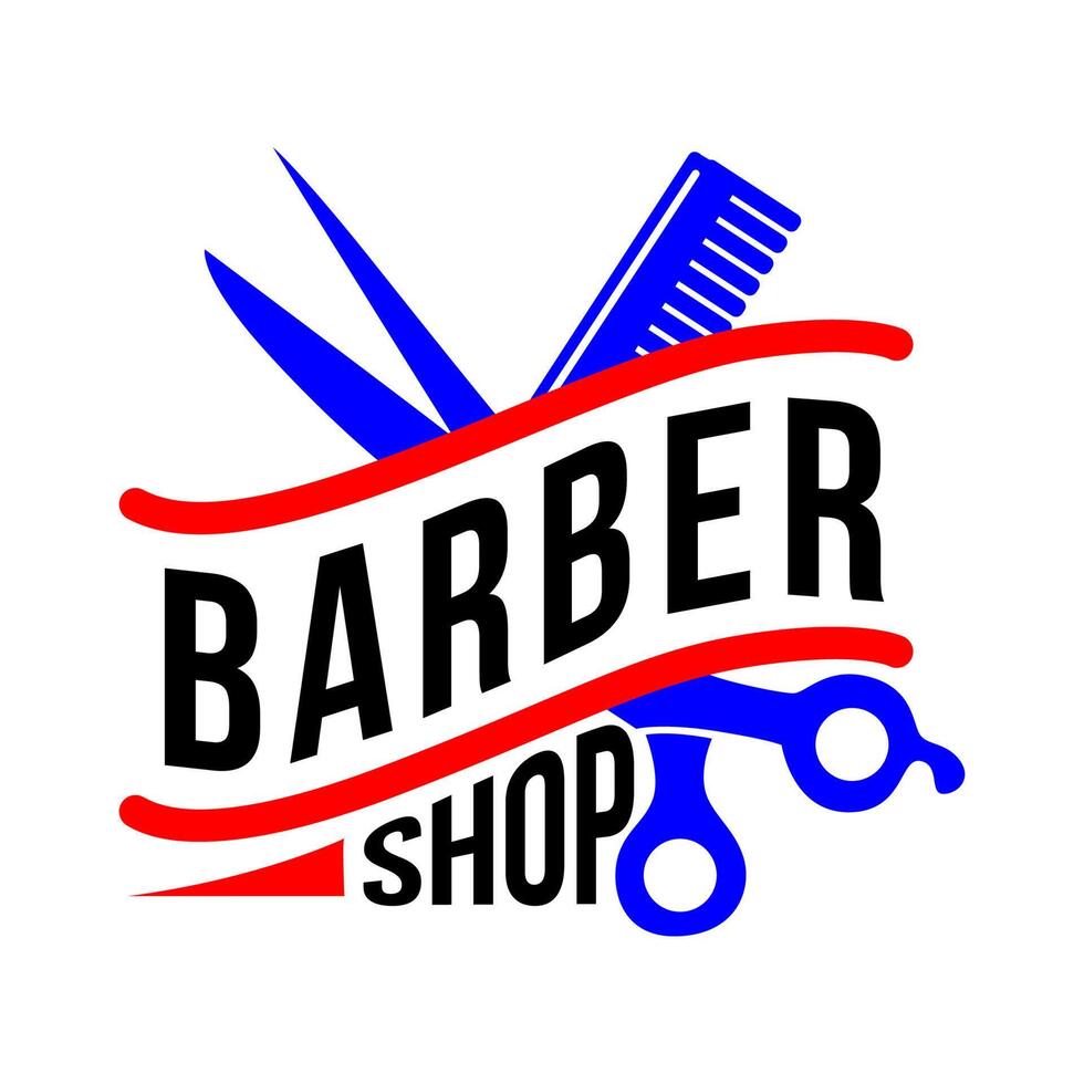 barbeshop logo design hair cut with scissor label vector