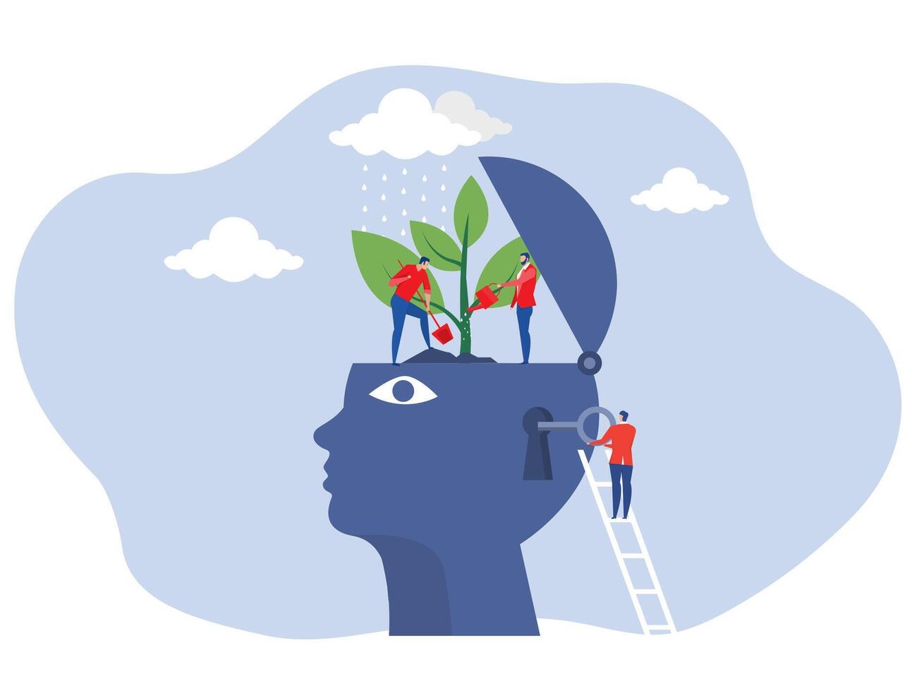 Team business people Watering plants with big brain growth mindset concept vector