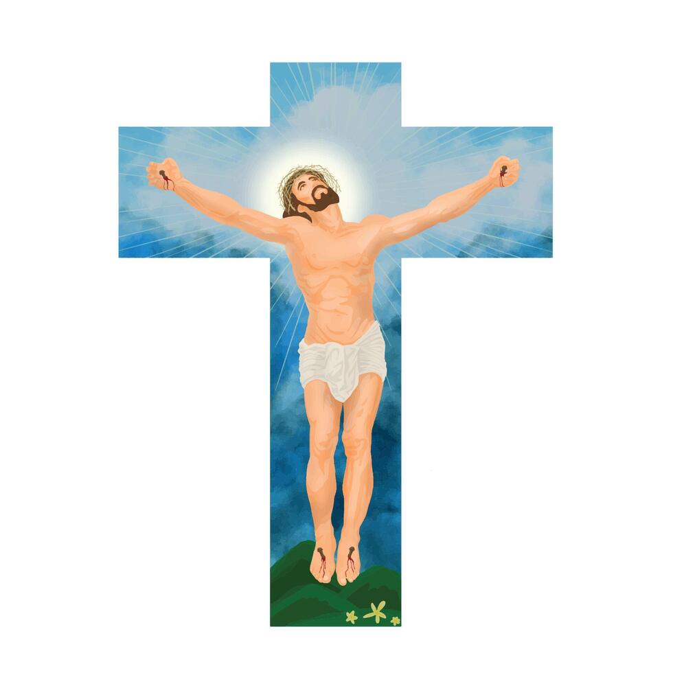 Jesus Christ crucifixion on cross religious symbol of christianity vector