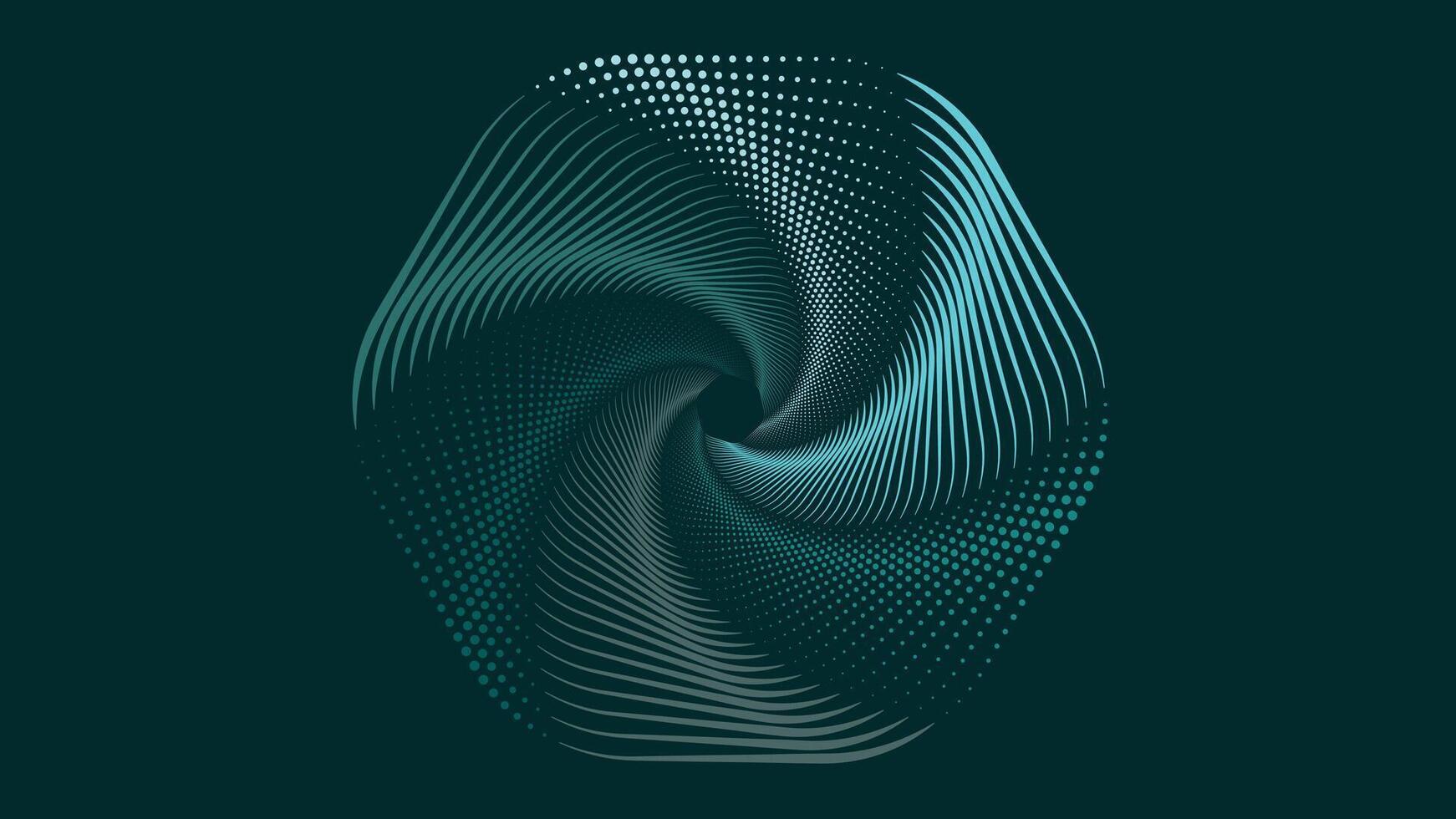 Abstract spiral dotted urgency round flower dark green background. vector