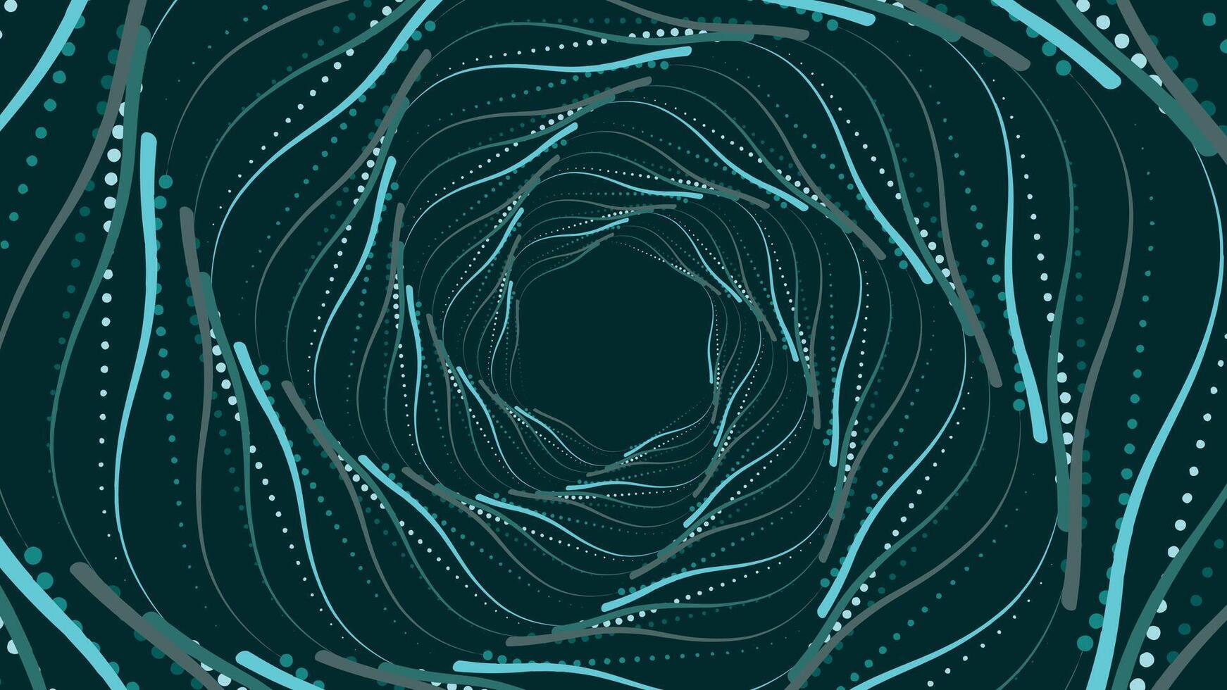 Abstract spiral dotted urgency round flower dark green background. vector