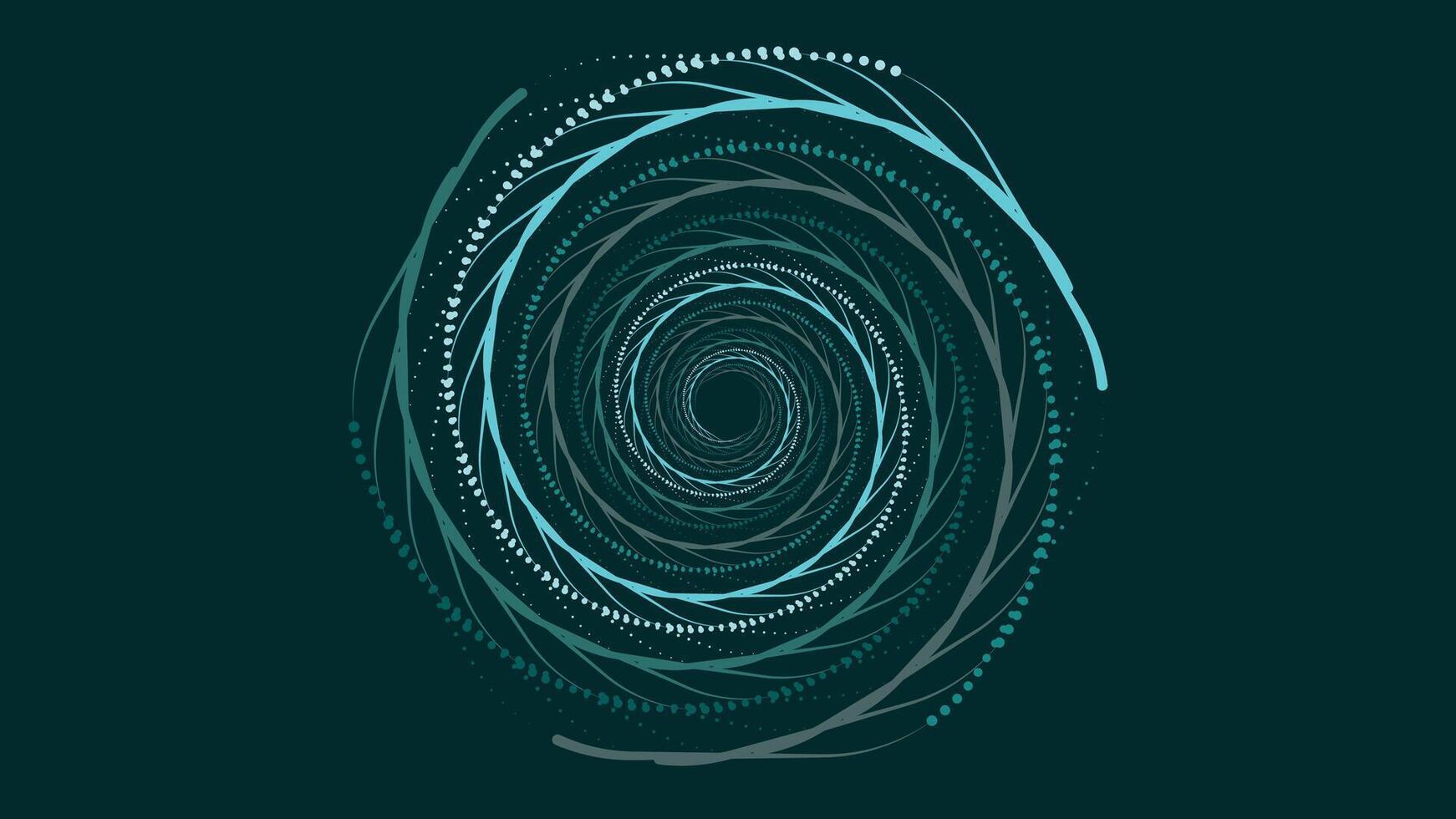 Abstract spiral dotted urgency round flower dark green background. vector