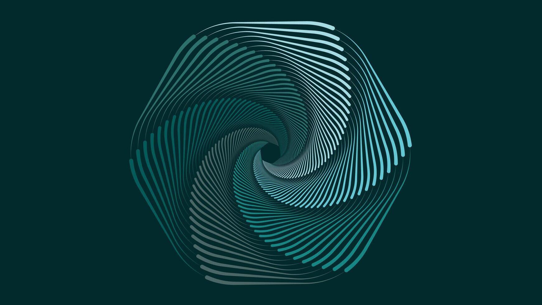 Abstract spiral dotted urgency round flower dark green background. vector