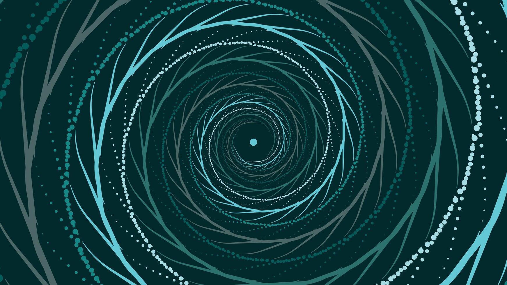 Abstract spiral dotted urgency round flower dark green background. vector