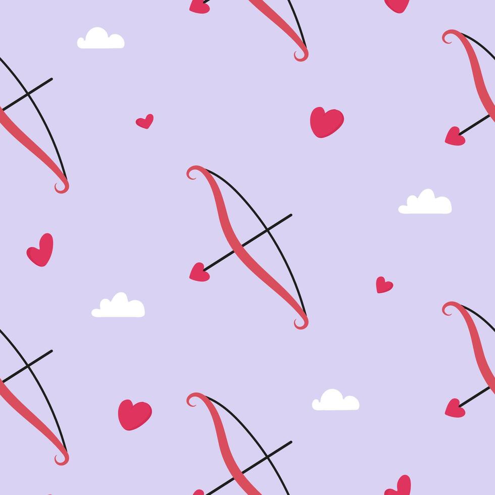 Seamless pattern with cupid pink bow and arrow vector