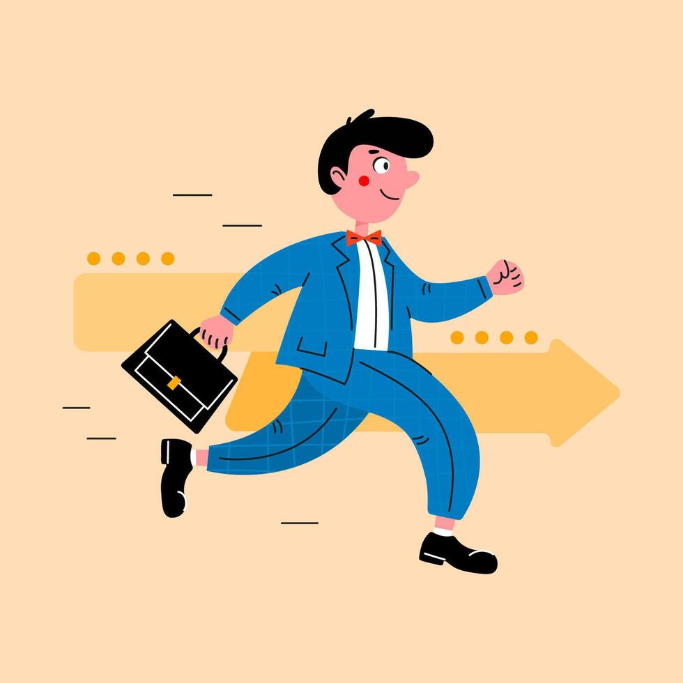 dibujos animados de un empresario en un azul traje corriendo vector