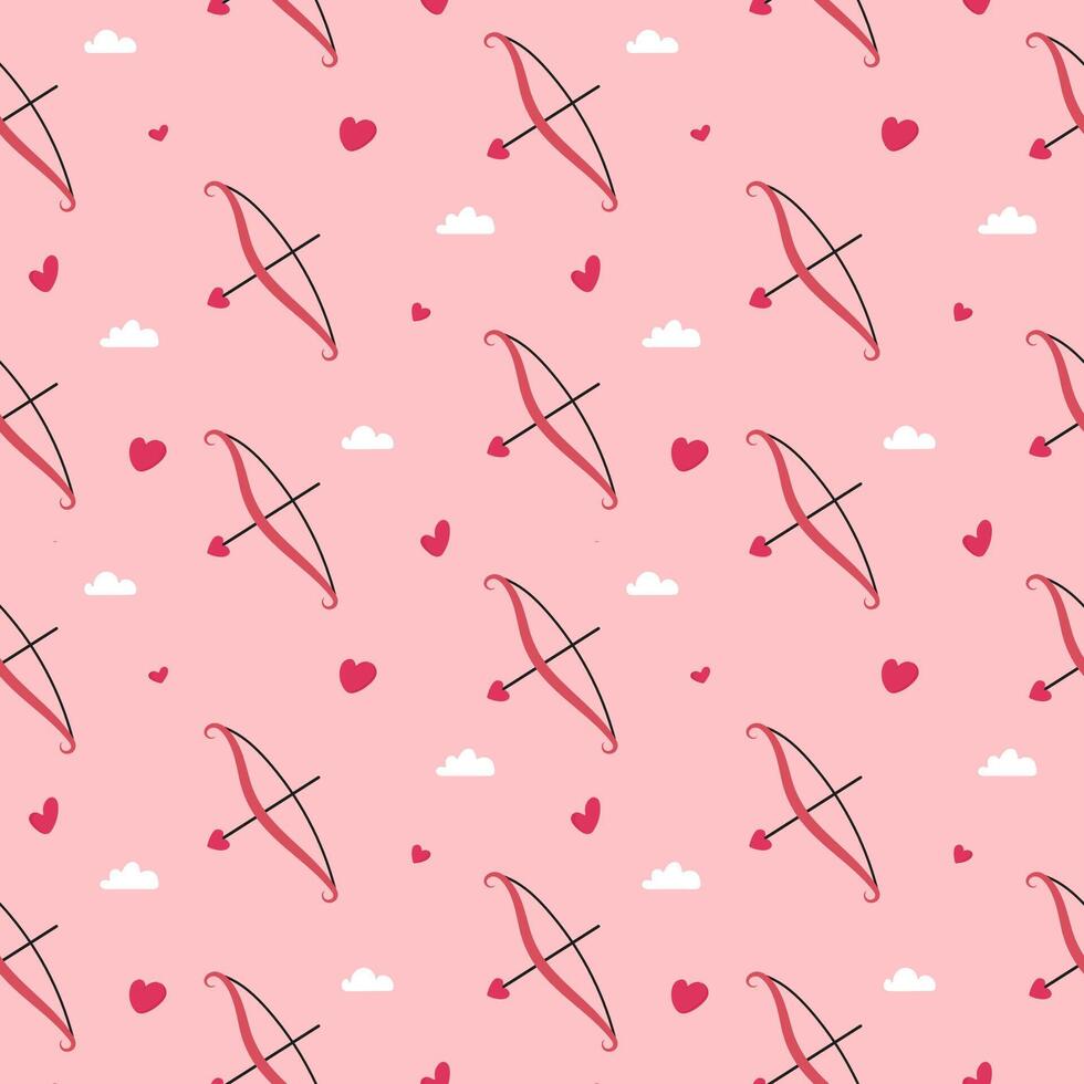 Cupid pink bow and arrow seamless pattern vector