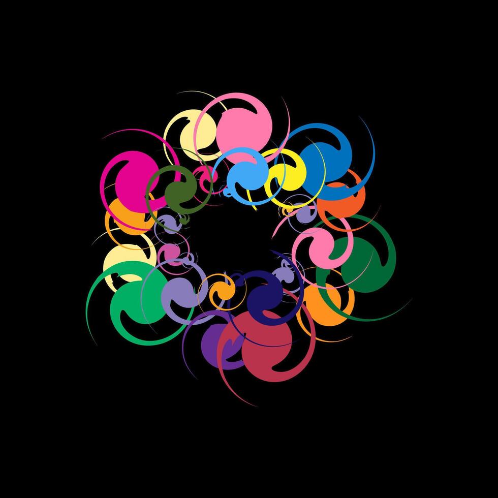 Abstract illustration, multi-colored circles, black background vector