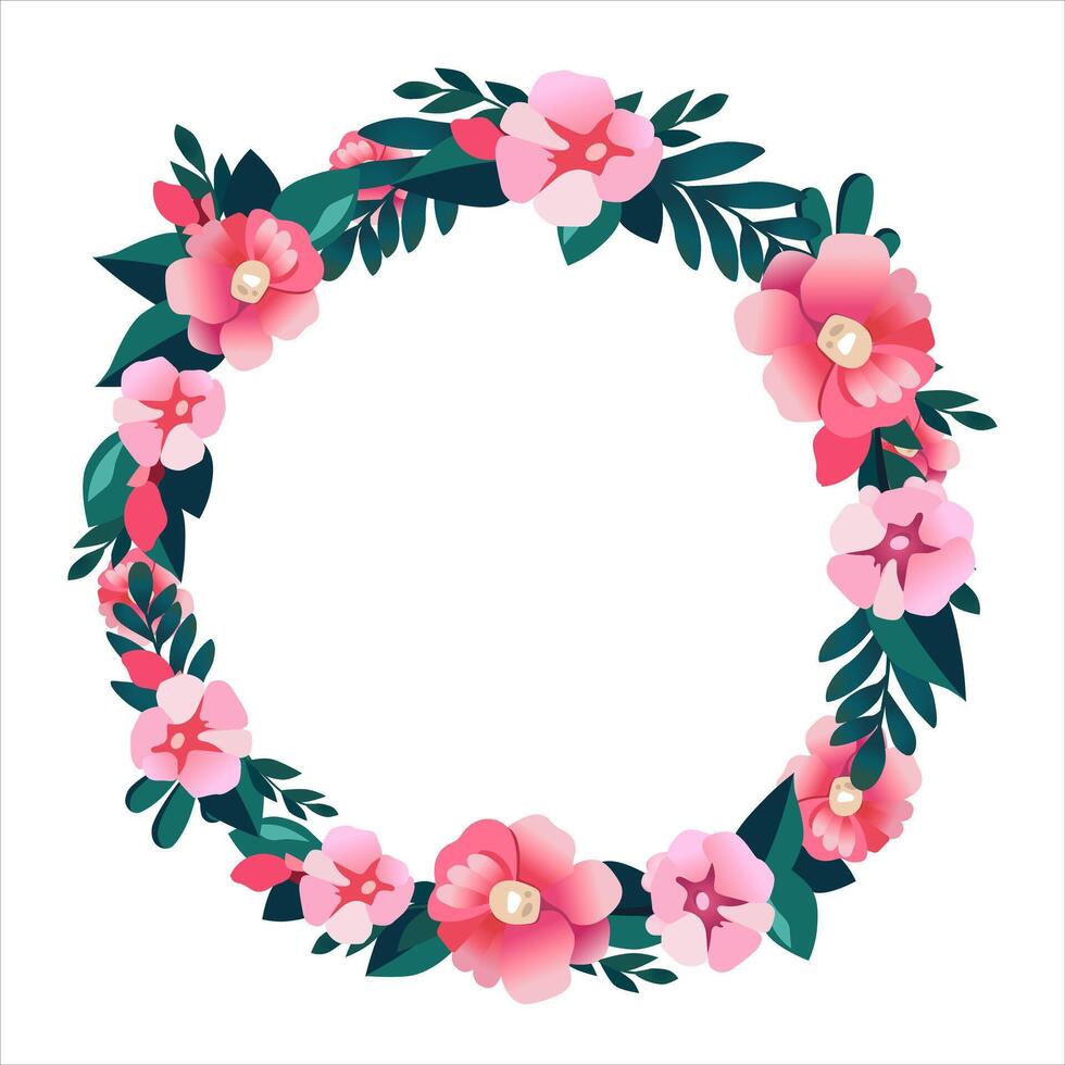 Vector round frame of hand drawn flowers for words and text. Isolated red pink vignette for design, comics and flat banners