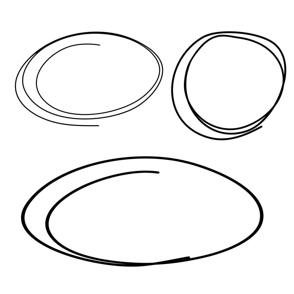 Vector abstract set of line round frames. Black oval doodle sketch. Isolated Ink drawn circle lines elements for design. Speech bubbles for words and text