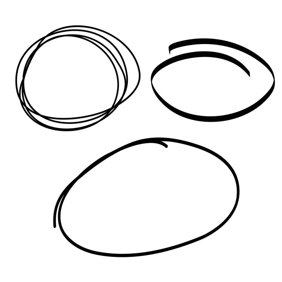 Vector abstract set of line round frames. Black oval doodle sketch. Isolated Ink drawn circle lines elements for design. Speech bubbles for words and text