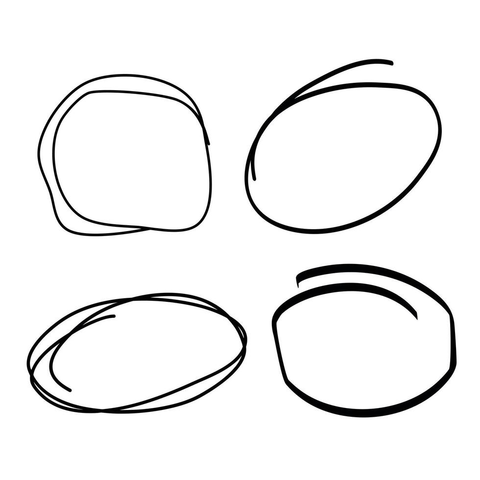 Vector abstract set of line round frames. Black oval doodle sketch. Isolated Ink drawn circle lines elements for design. Speech bubbles for words and text