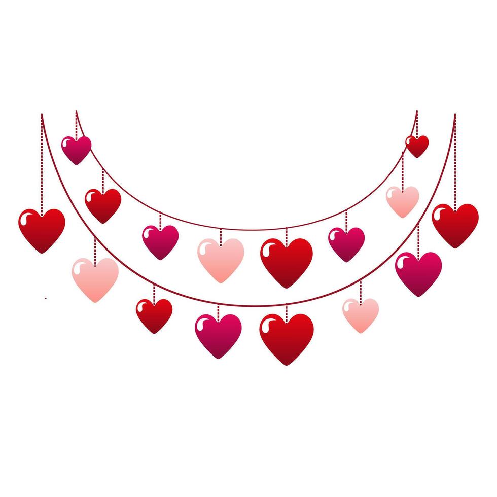1 Cute vector garland of hearts on a white isolated background for Valentine's day. Flat design element. Minimal cartoon illustration for design web banner and greeting card