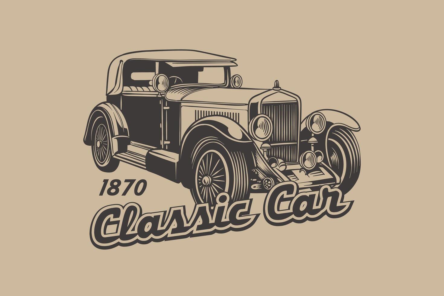 Vintage Classic Car Illustration, Classic Car illustration with writing vector