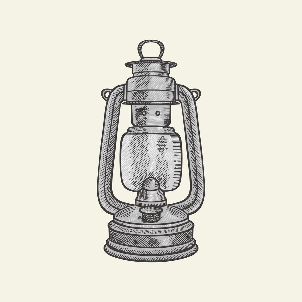 Hand drawn vintage oil lantern vector