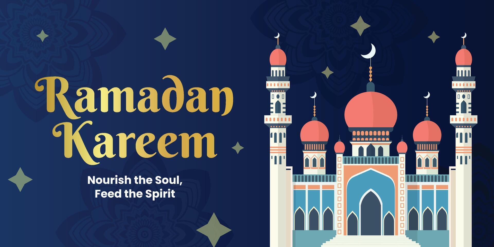 ramadhan bandera diseño con mezquita modelo vector