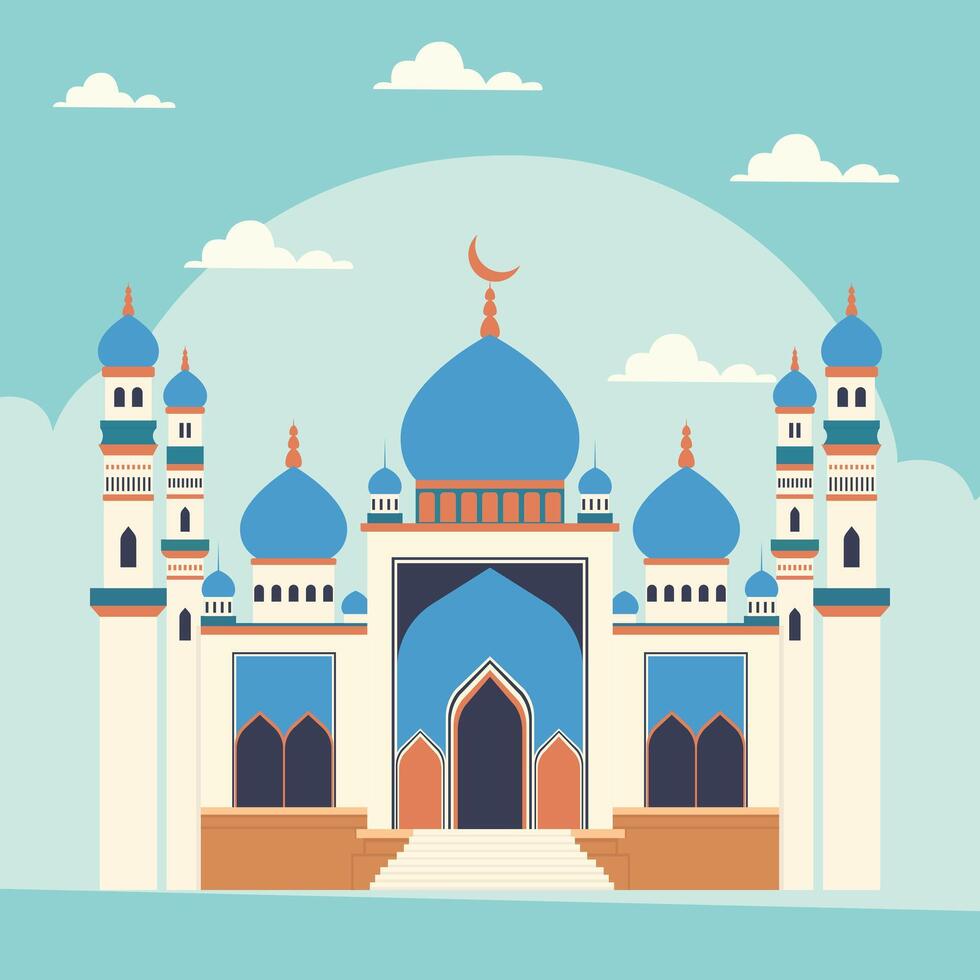 flat illustration of a mosque with vibrant color vector