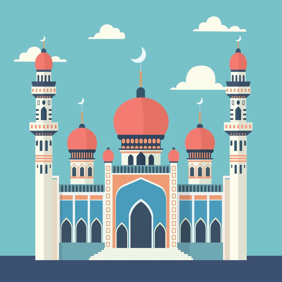 flat illustration of a mosque with vibrant color vector