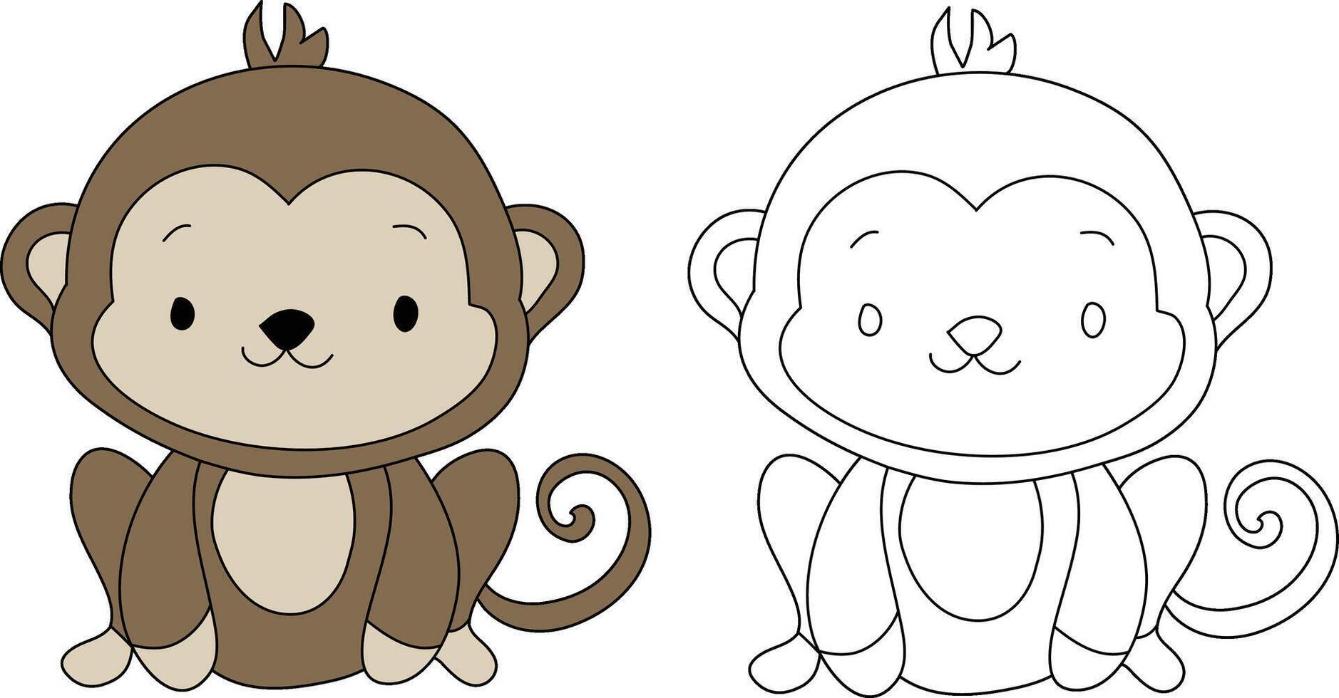 cute monkey is sitting, cute monkey sketch vector