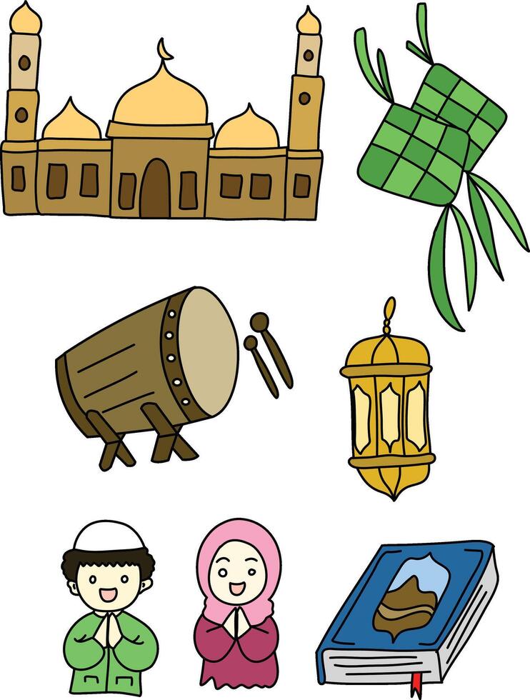 A collection of Islamic elements related to Ramadan. Graphic vector illustration.