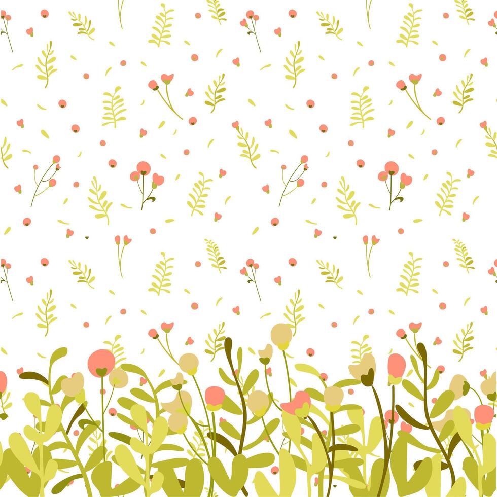 Botanical seamless pattern hand drawn. White background with plant border. Minimalist style. Vector