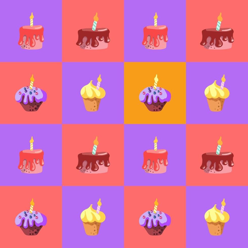 Seamless pattern of with Happy Birthdays cakes tarts pies muffins Hand drawn vector