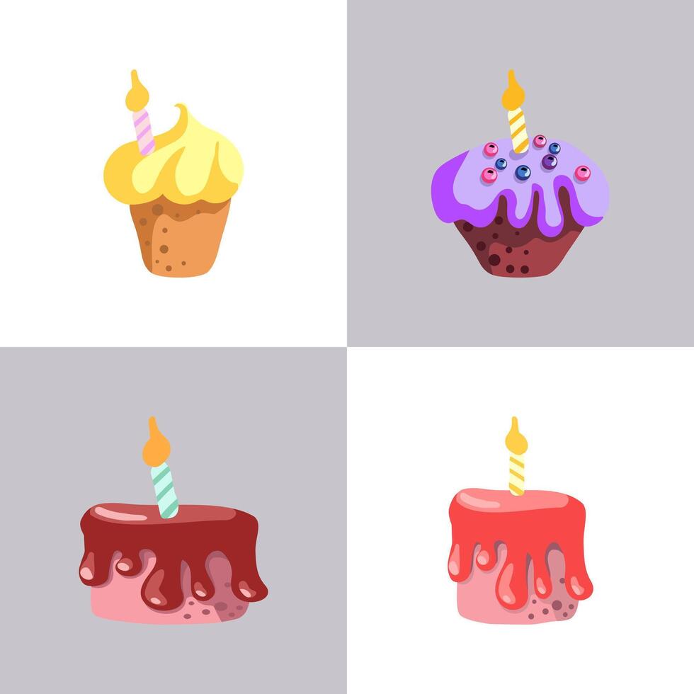sin costura modelo de con contento cumpleaños pasteles tartas pasteles magdalenas mano dibujado vector