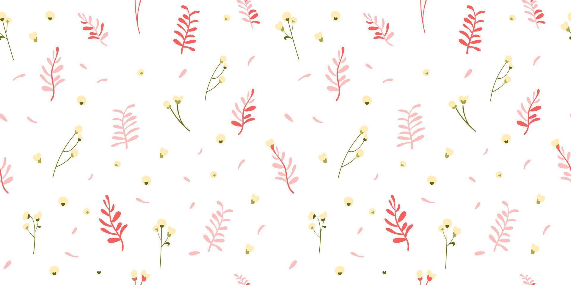 Botanical seamless pattern hand drawn. White background with delicate flowers and leaves. vector