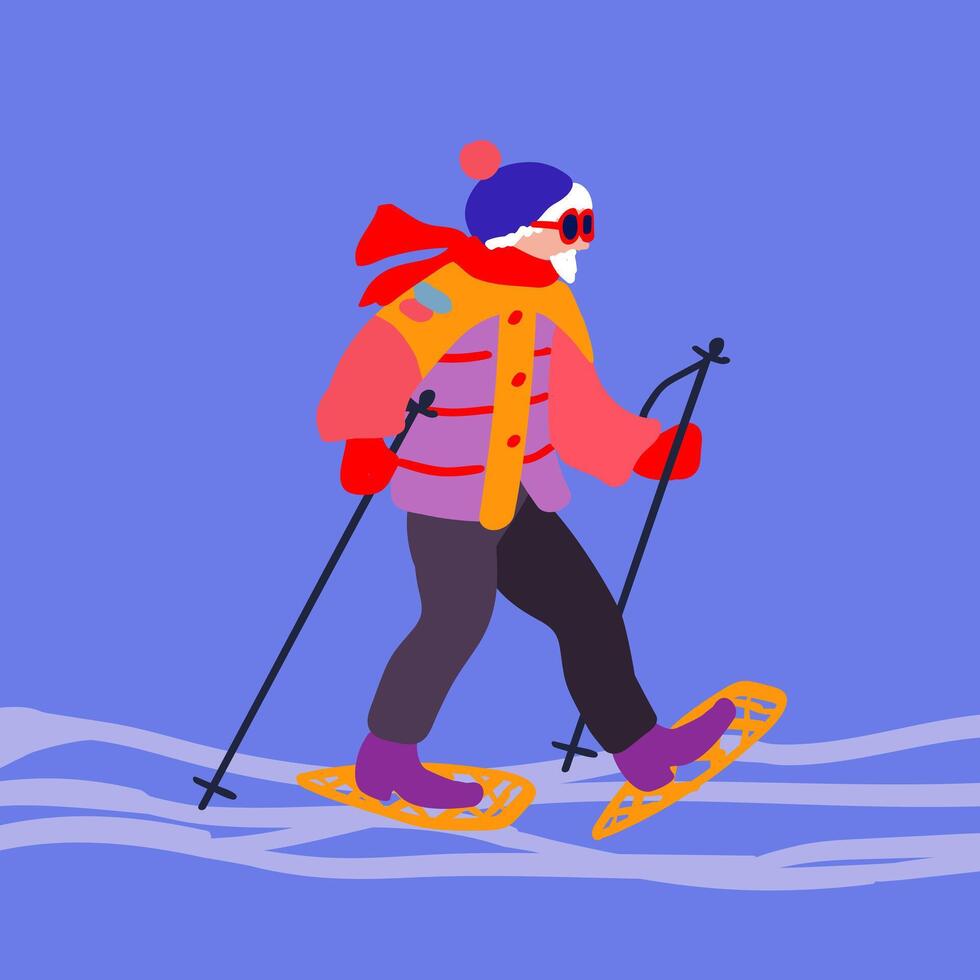 un mayor hombre en un esquí viaje. invierno Días festivos y viajar. minimalismo vector