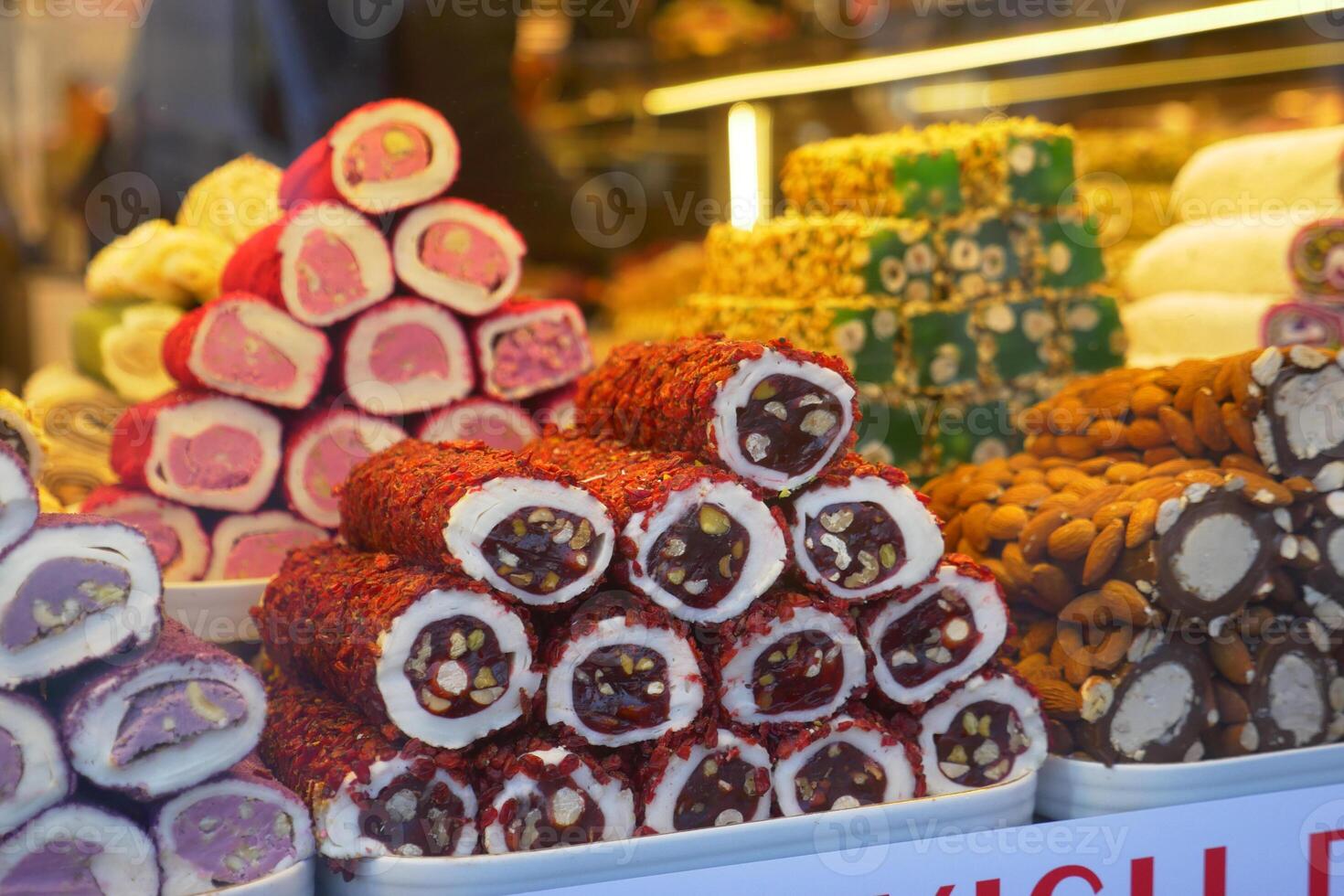 turco tradicional dulce turco deleite vendido en el mercado foto