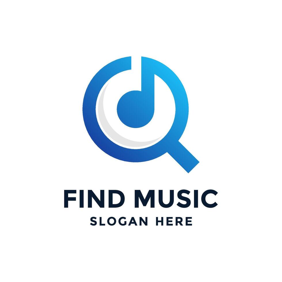 Find music logo design template. Musical icon with magnifying glass combination. vector