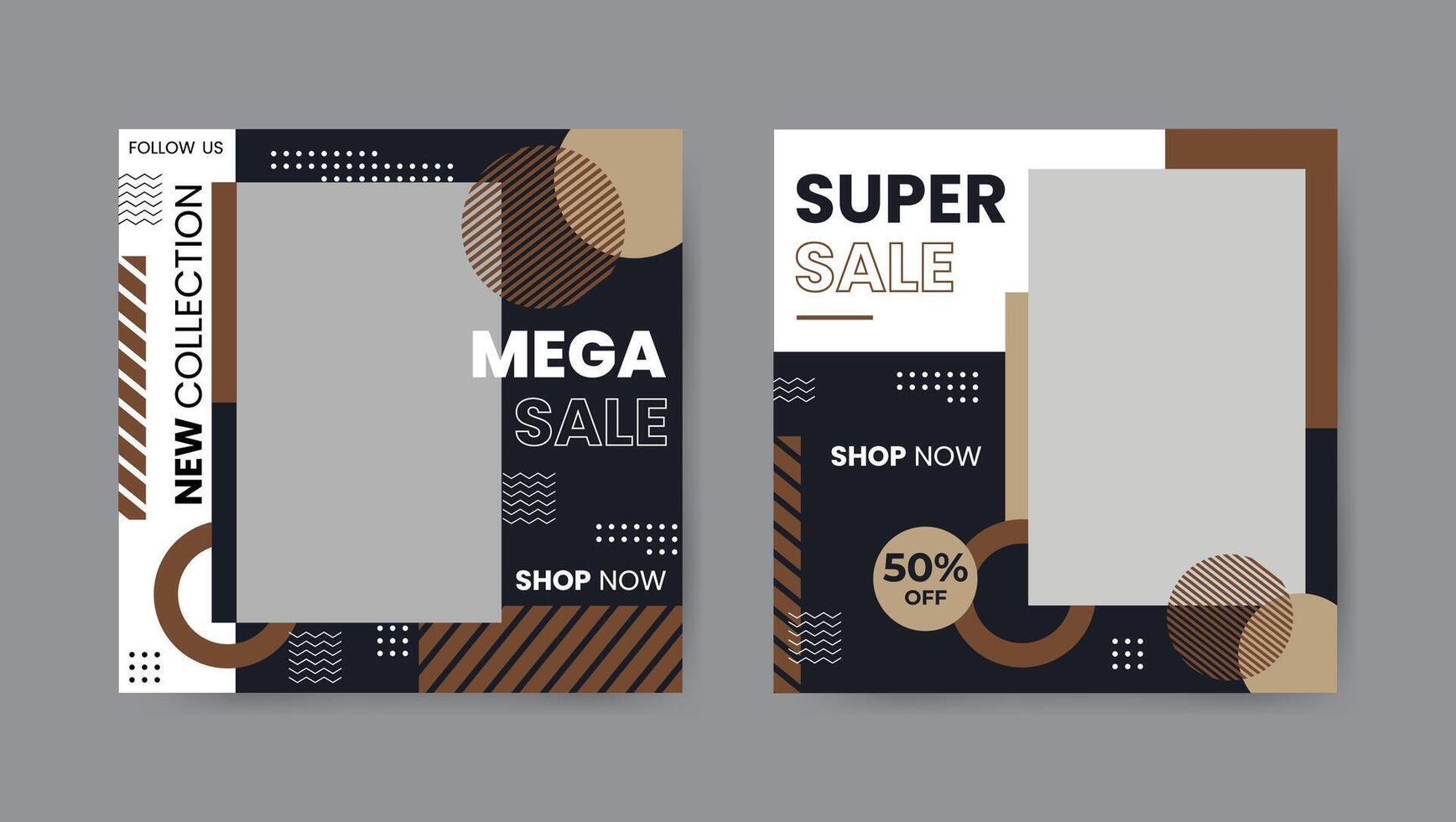Collection of trendy sale discount social media post templates. Square banner design background. vector