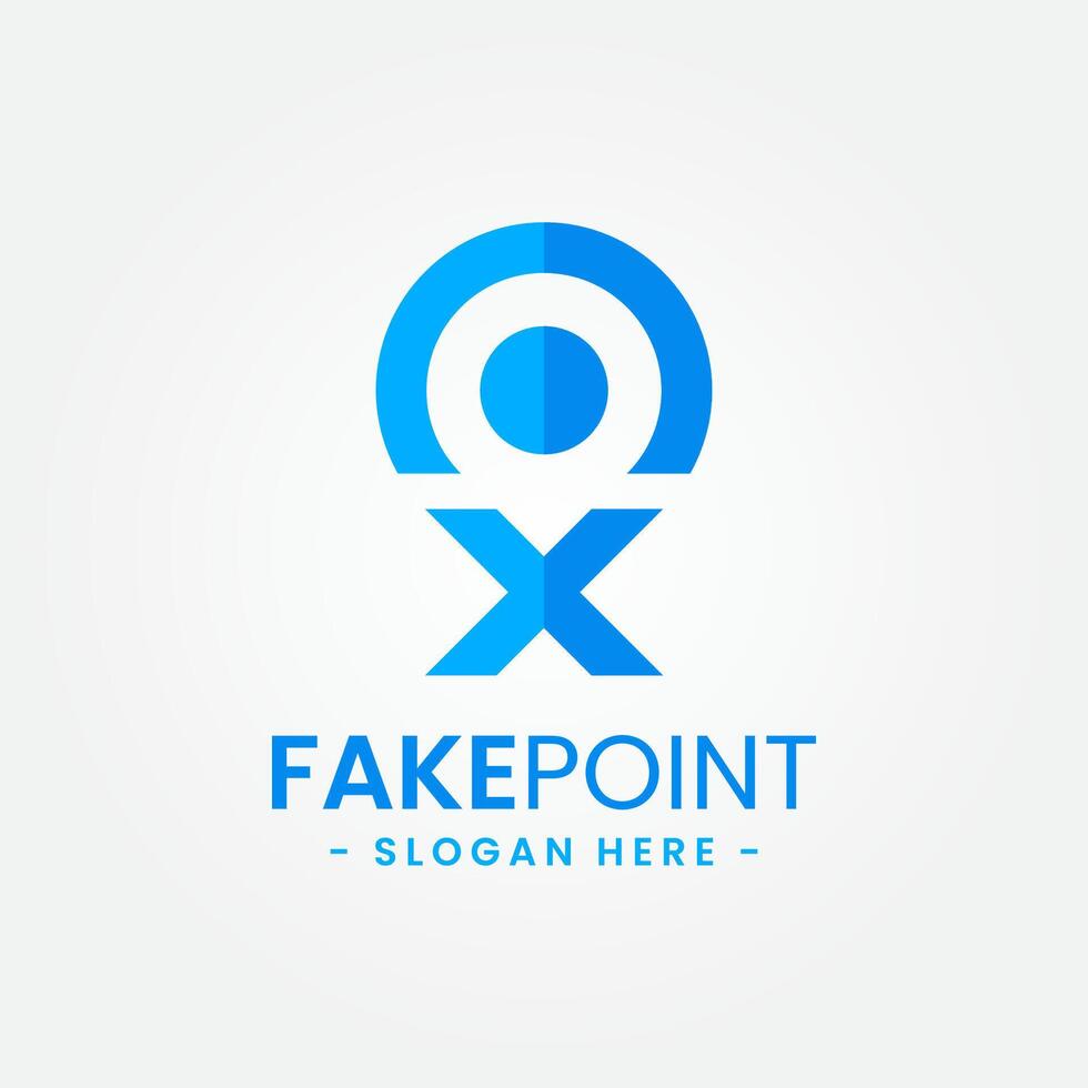 Fake point logo design template. Initial letter x and point icon vector combination. Creative letter x for location symbol concept.