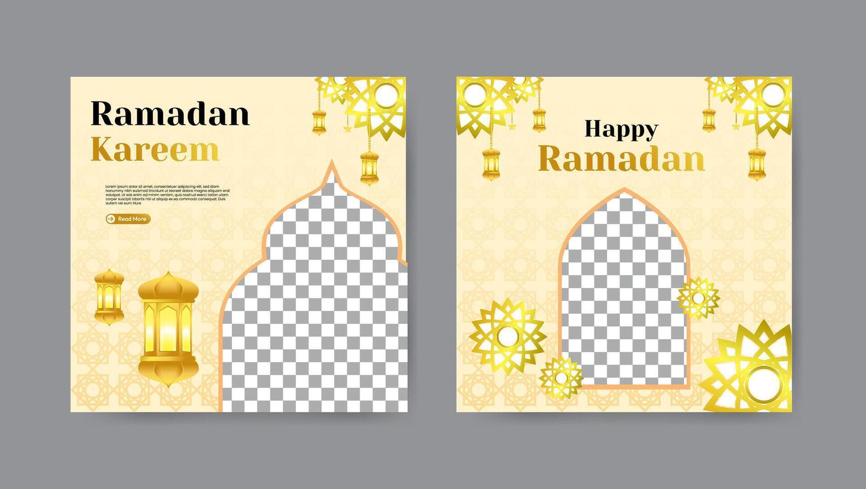 Collection of trendy ramadan kareem social media post templates. Square banner design background. vector