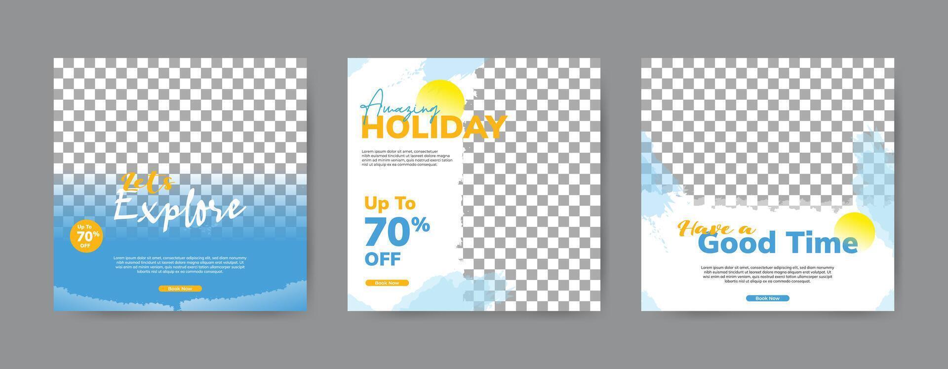 Set of summer holiday social media post template. Square banner design background. vector