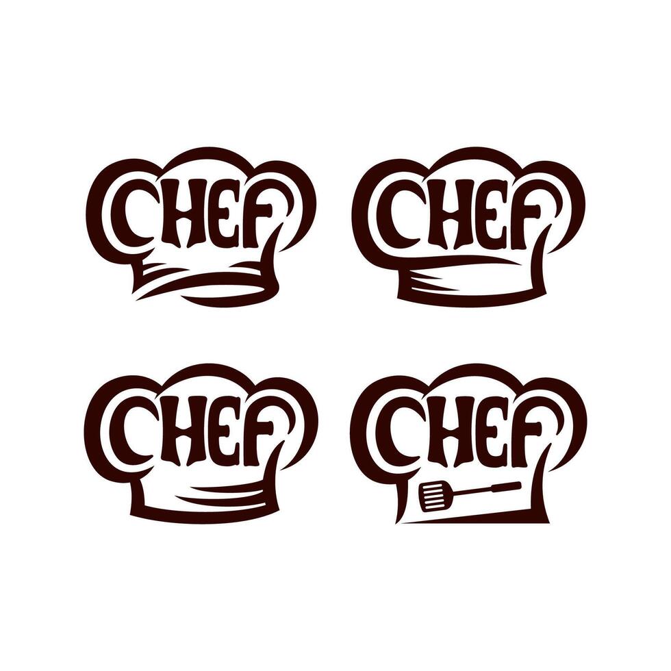 Set of Chef lettering with chef hat logo vector. Chef typography, sketch style logo design template. vector