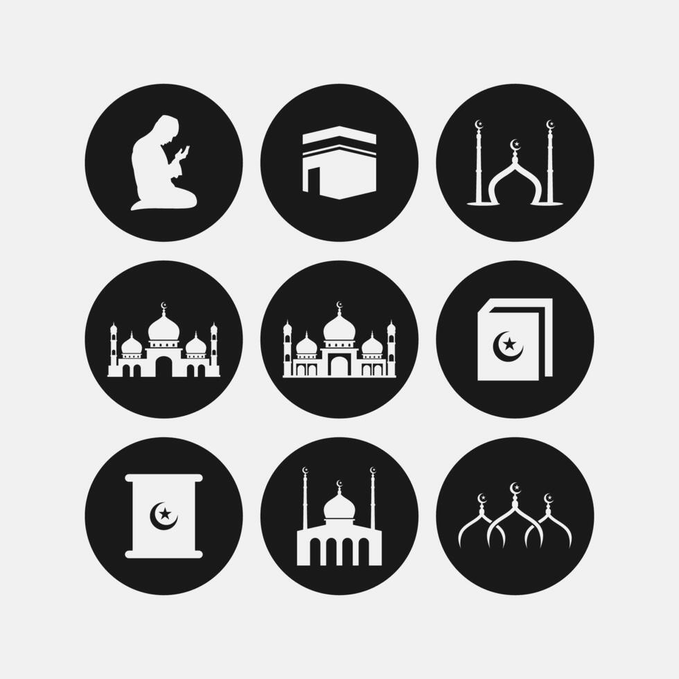 Set of Islamic icon vector. Ramadan Kareem  Eid Mubarak symbol icon design illustration. vector