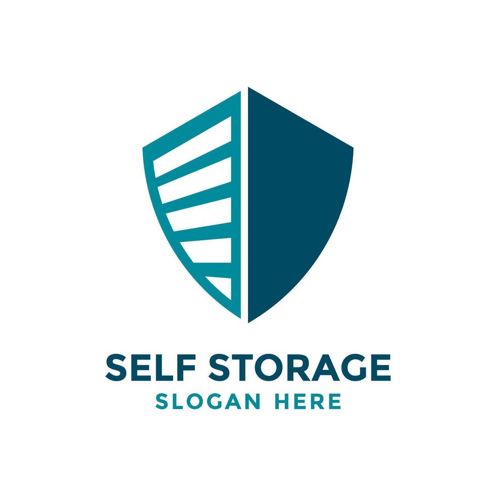 Self storage logo design template. Safe storage garage vector illustration. With combination concept of garage and shield shape.