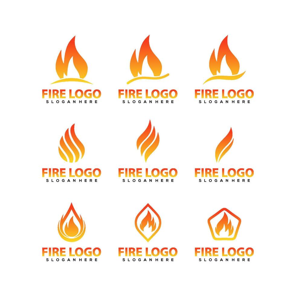 Set of Fire logo vector, icon, symbol, illustration design template. Isolated on white background. vector