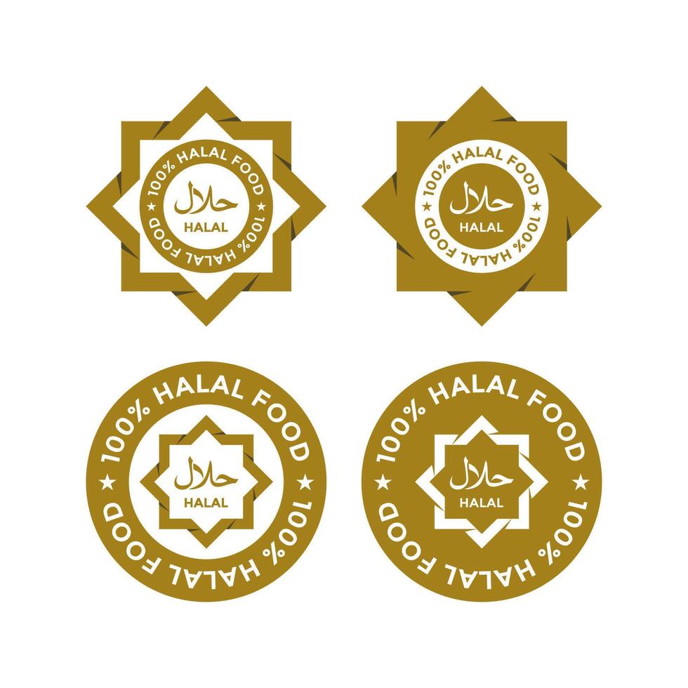 conjunto de halal comida productos etiquetas, insignias y logo diseño. vector halal firmar certificado etiqueta.