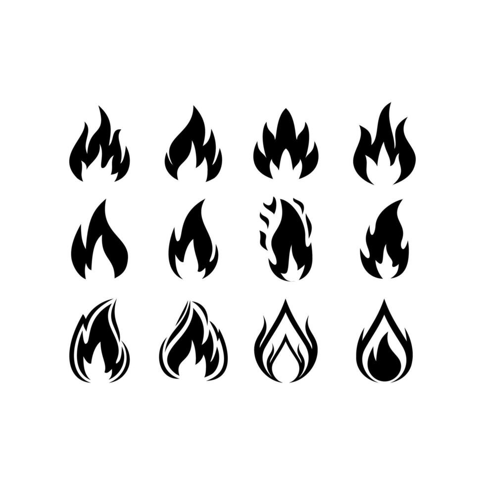 Set of Fire logo vector, icon, symbol, illustration design template. Isolated on white background. vector