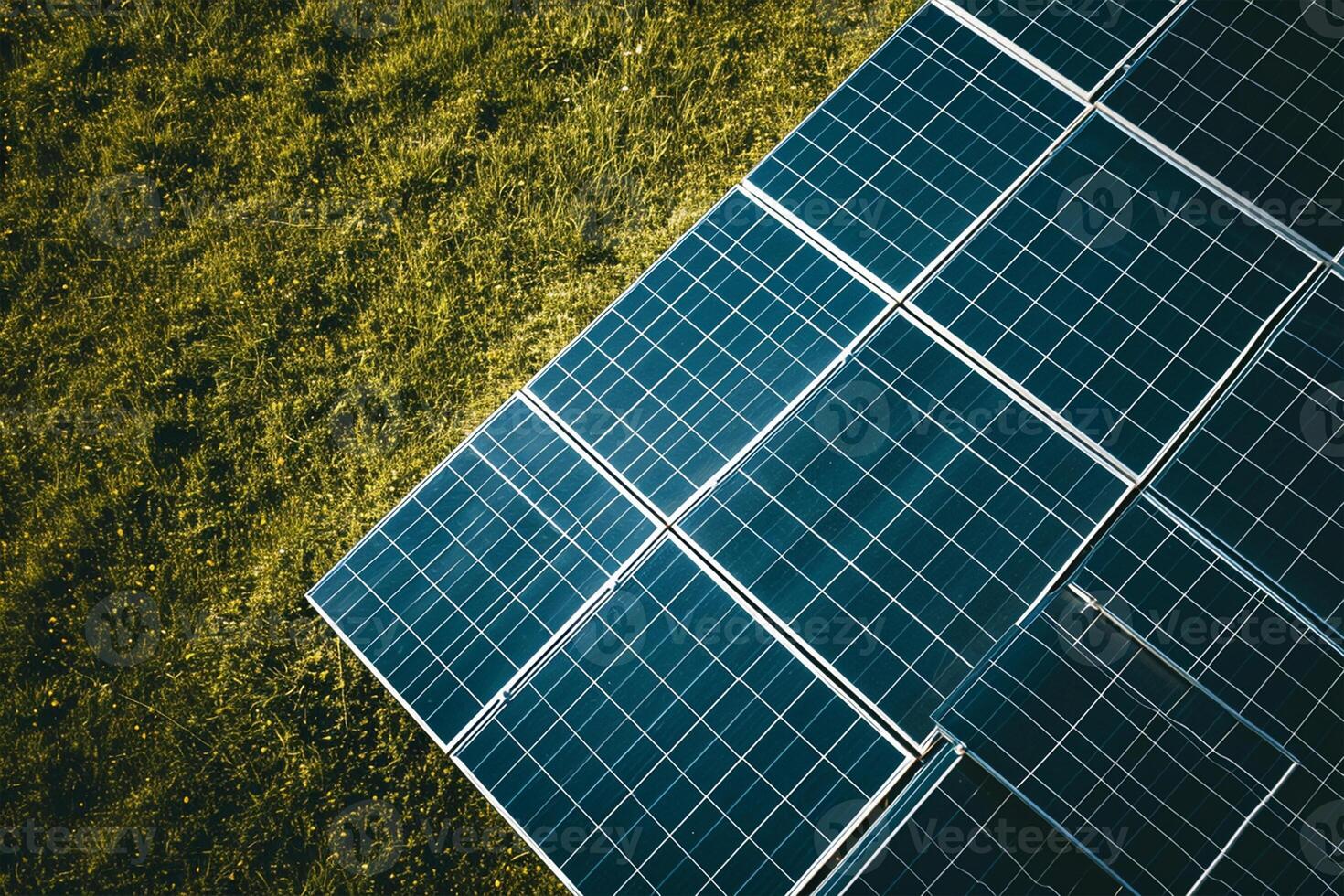 AI generated Aerial view of Solar panel with sunlight photo