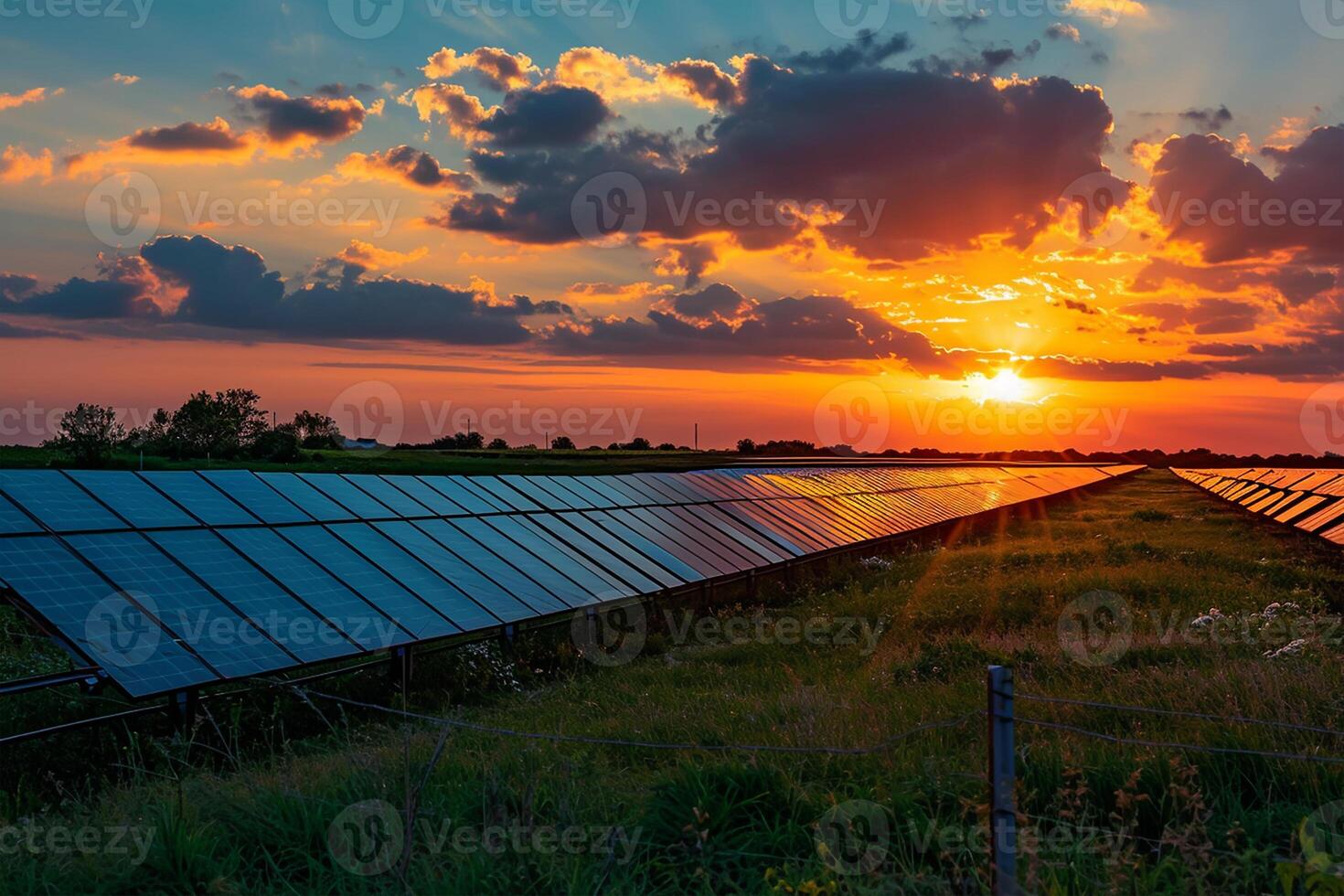 ai generado aéreo ver de solar panel con luz de sol foto