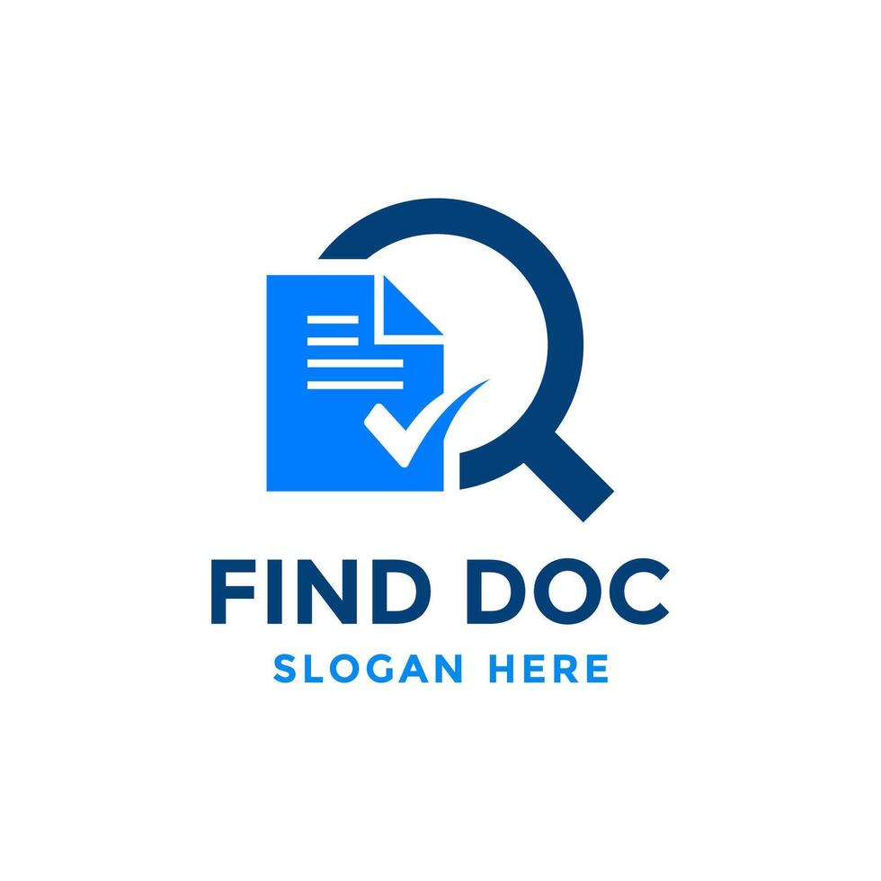 Review search logo design template. Magnifying glass icon with document paper sheet combination. Concept of analysing, correcting, evaluating, surveying, etc. vector