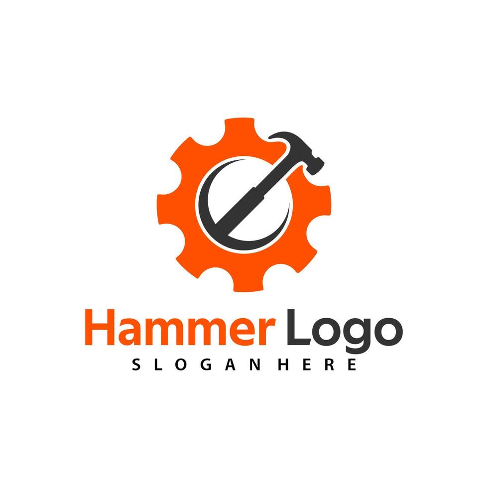 Hammer Logo Vector for construction, maintenance, property, home repairing business company.