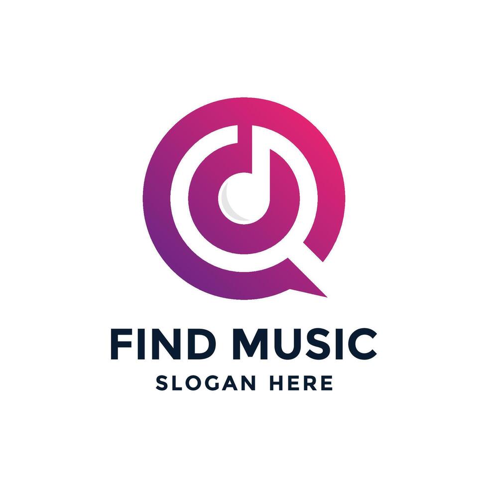 Find music logo design template. Musical icon with magnifying glass combination. vector
