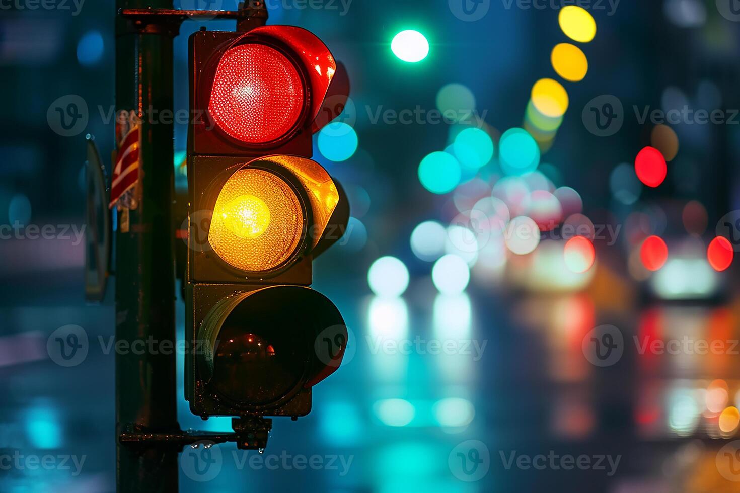 AI generated Traffic lights over urban intersection photo