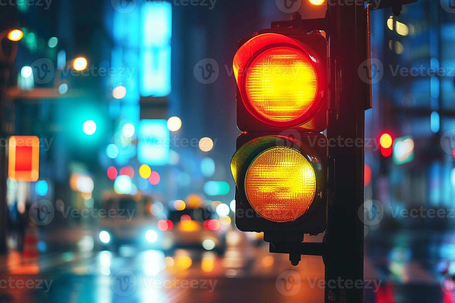 AI generated Traffic lights over urban intersection photo