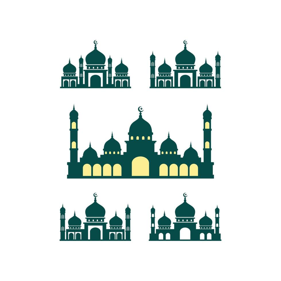 conjunto de mezquita logo vector diseño. islámico mezquita icono.