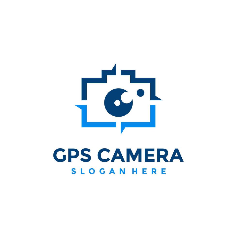 Gps camera logo design template. Abstract combination of camera with navigation pin icon vector. Concept of place for photography. Flat style for graphic design, logo, web, UI. vector